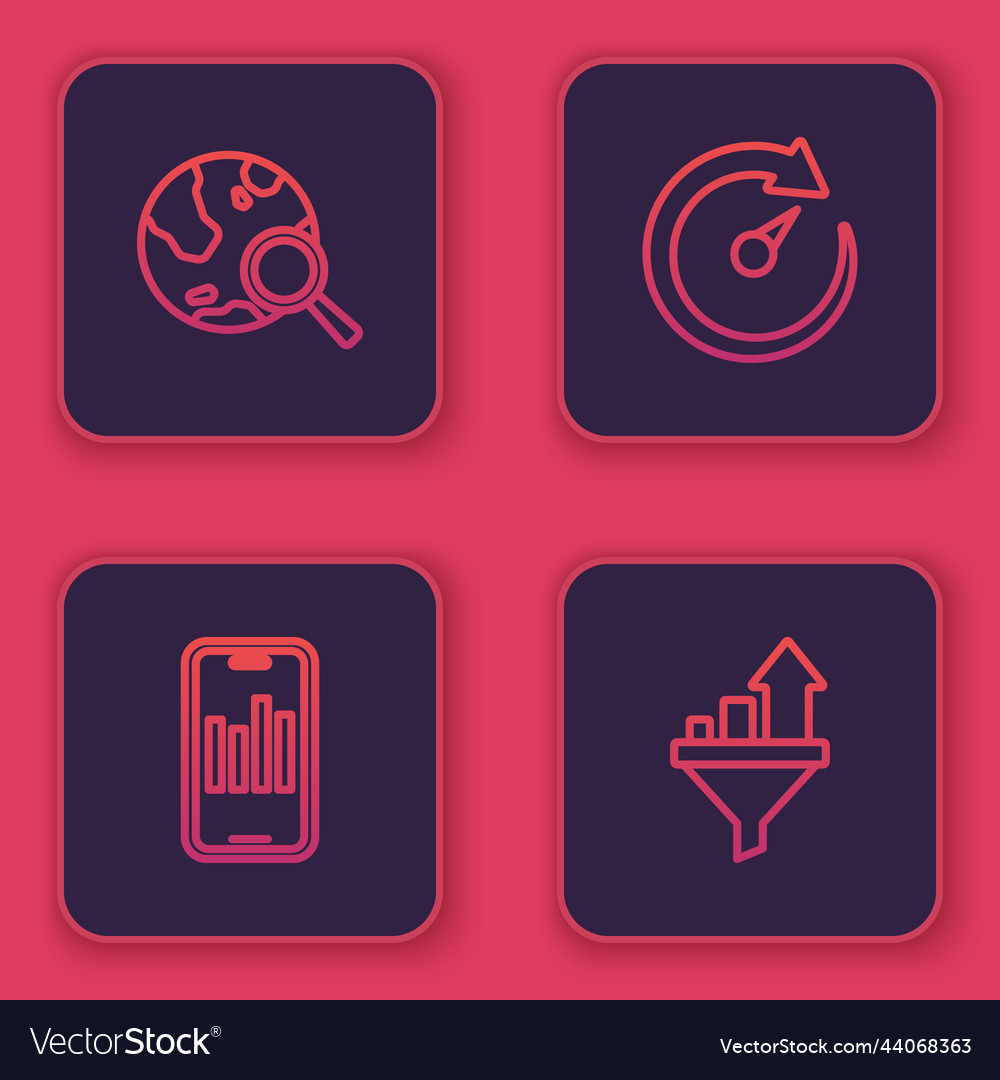 Set line search globe mobile with graph digital vector image Set line search globe mobile with graph digital