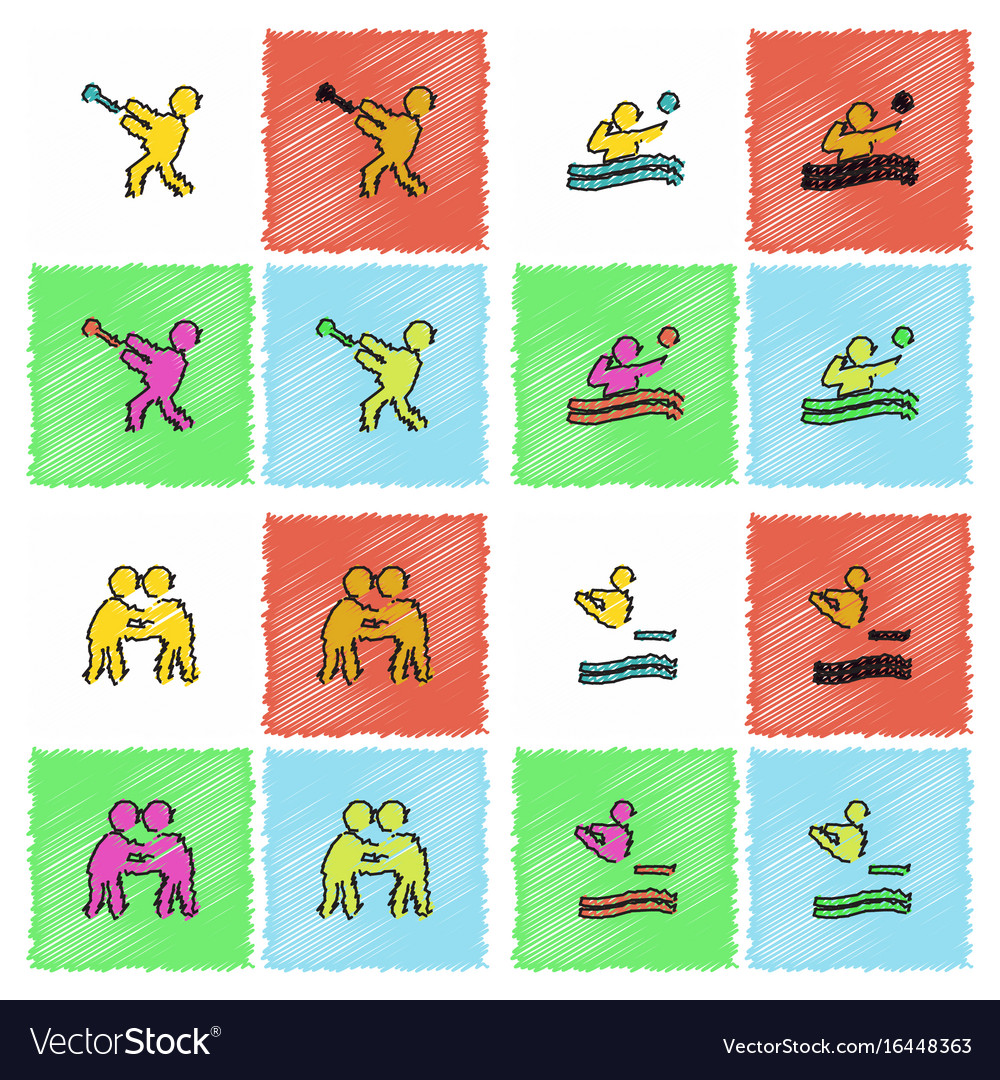Set of olympic game design in hatching style