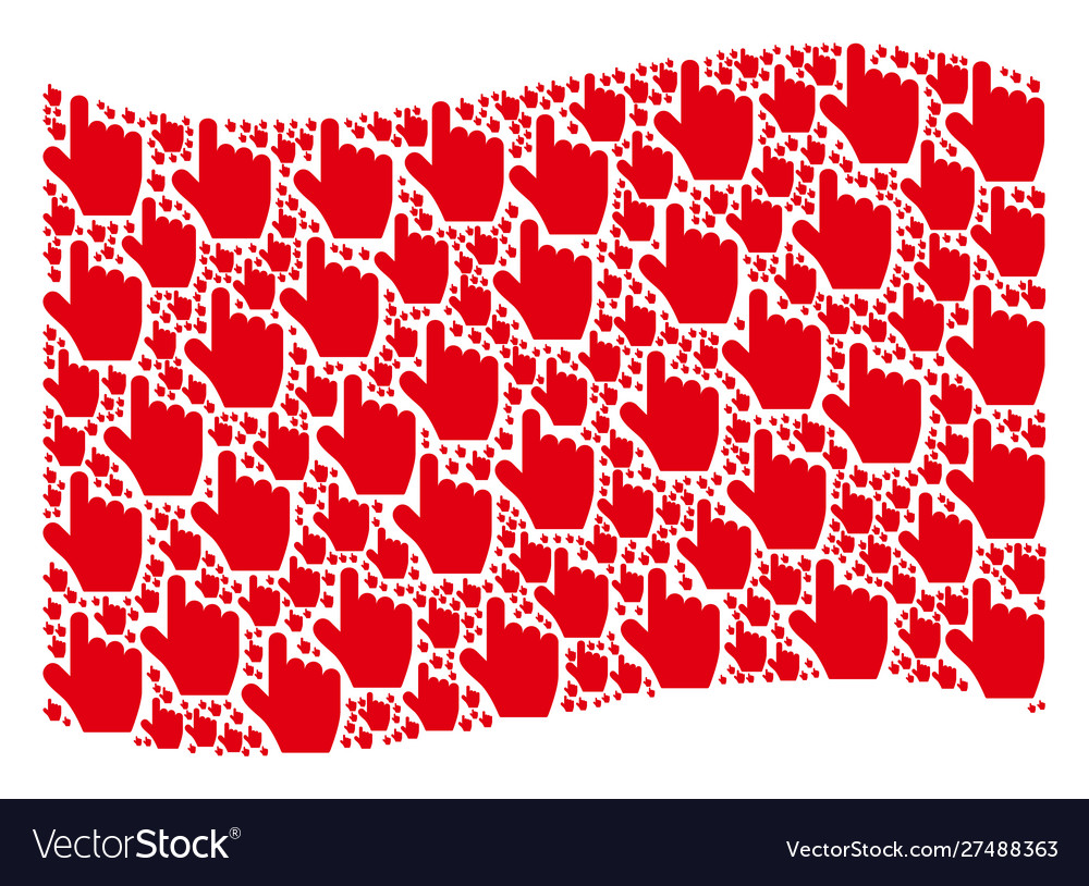 Waving red flag composition pointer finger vector image Waving red flag composition pointer finger