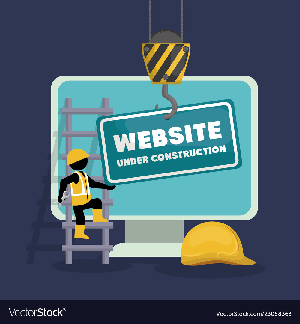 Website under construction with desktop computer