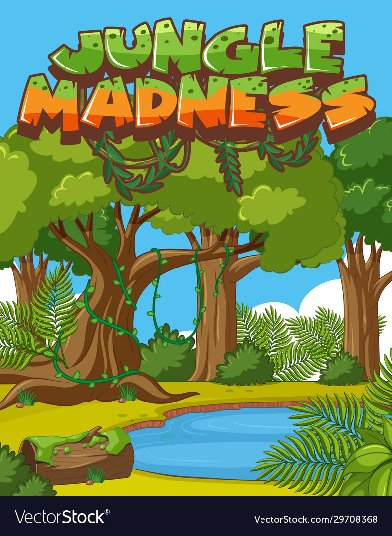 Background scene with many trees and little pond vector image Background scene with many trees and little pond