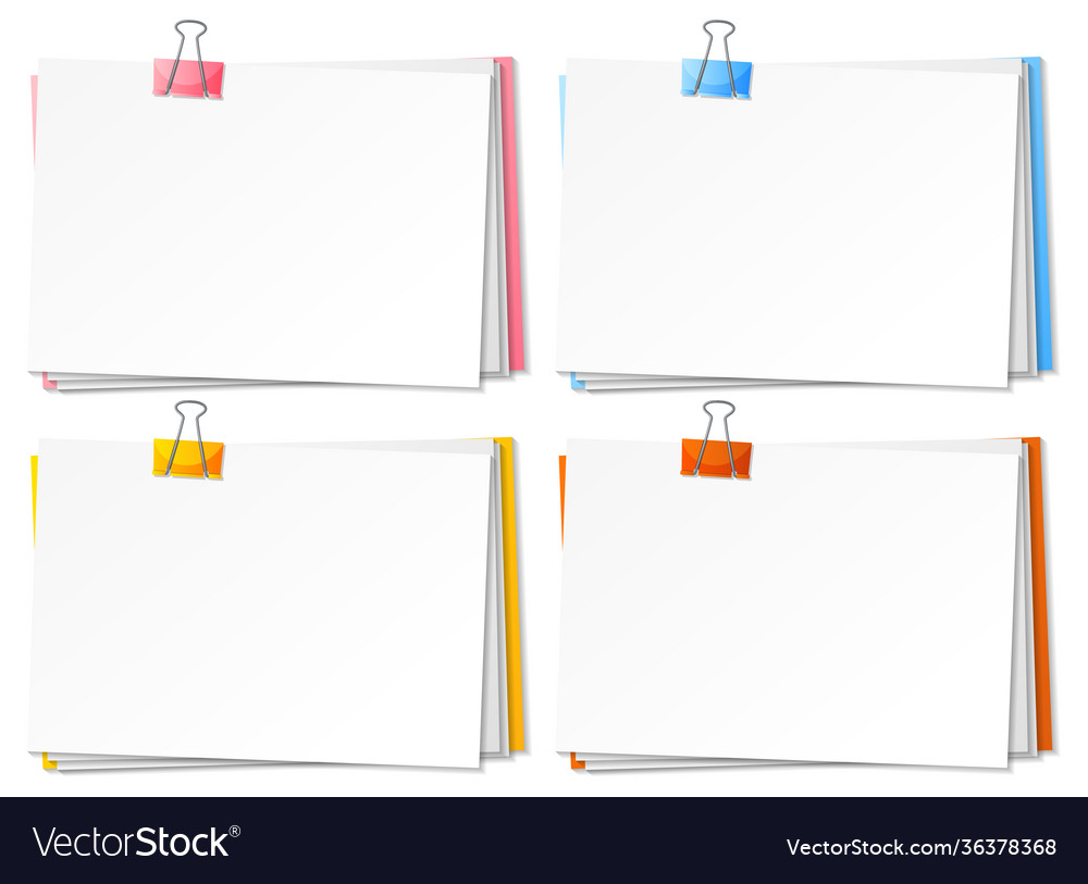 Blank papers and binder clip template Royalty Free Vector