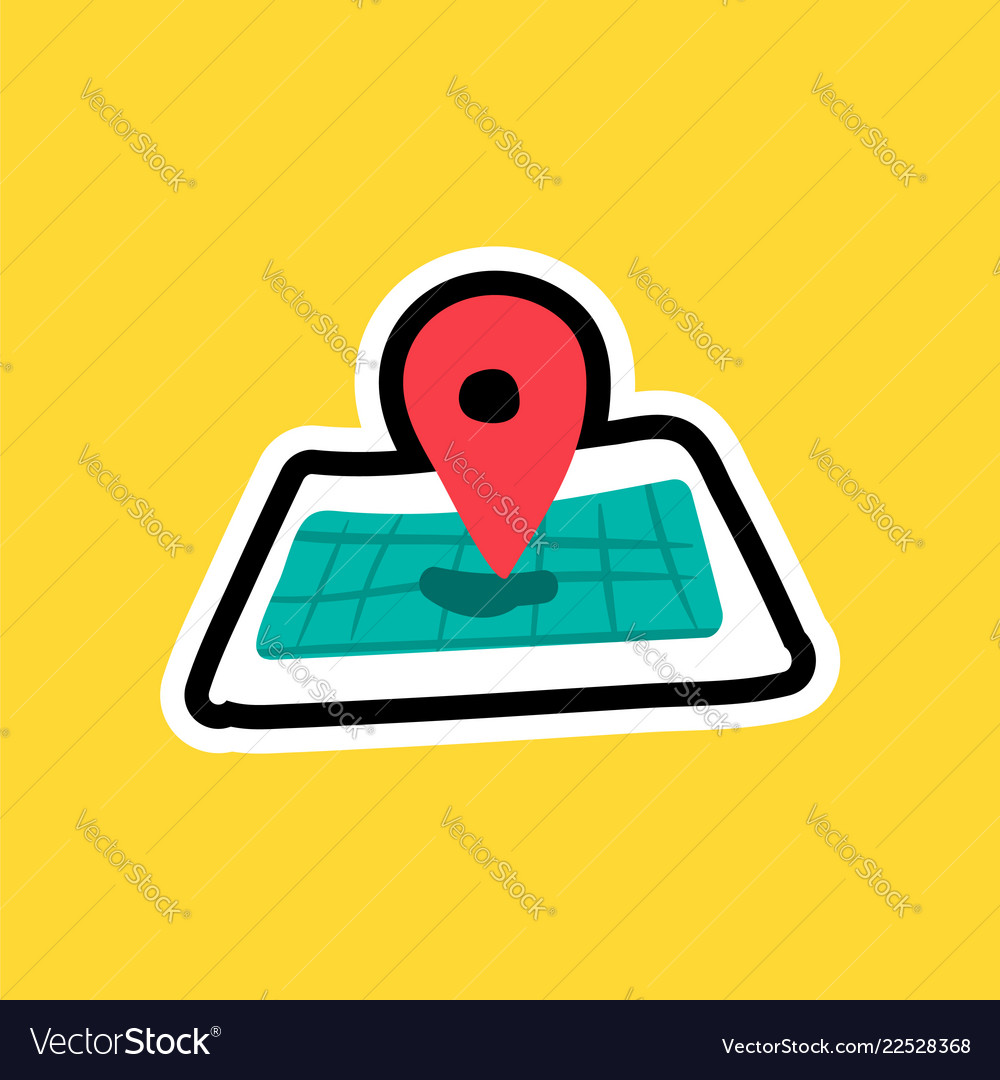Cartoon sticker with map and pointer