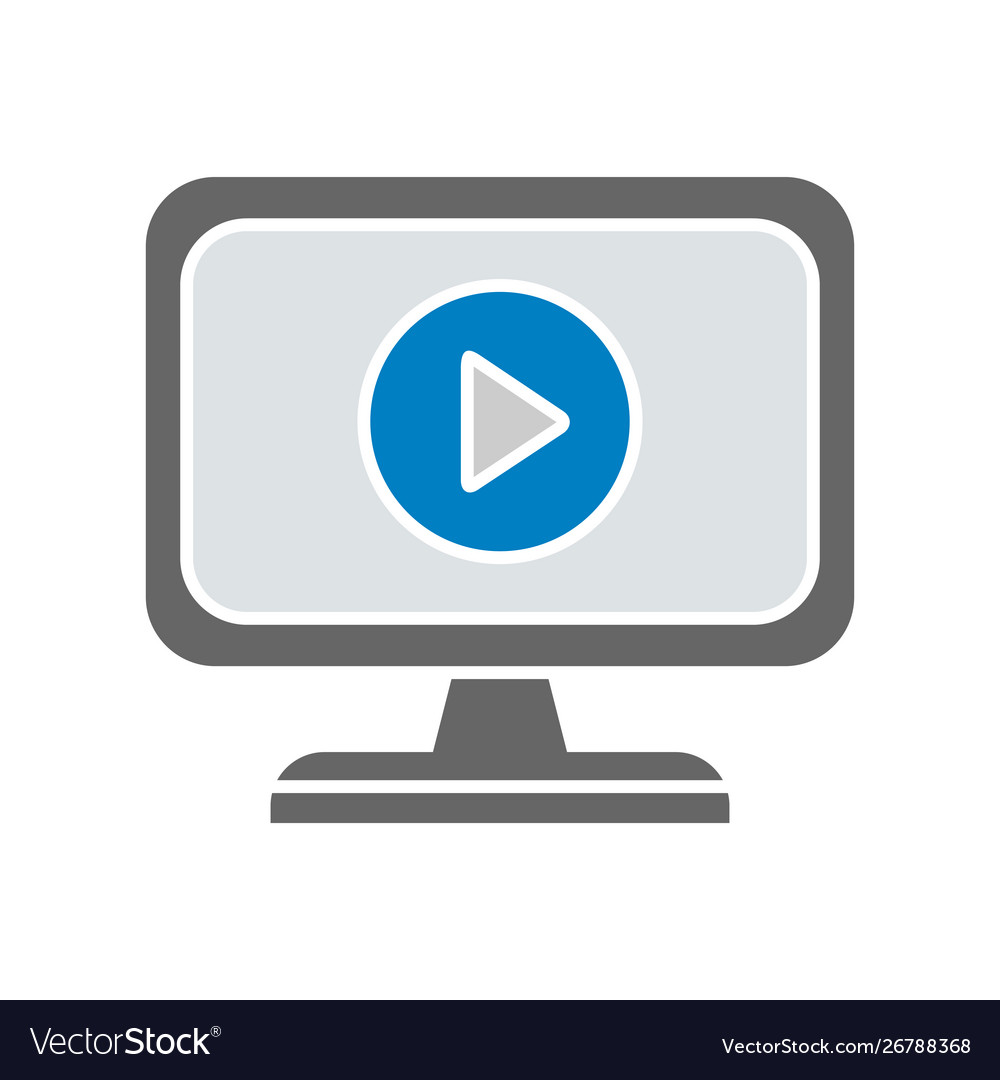 Computer with play button on screen pc monitor
