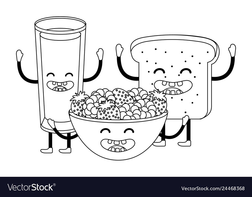 Delicious Kawaii Breakfast Cartoon Royalty Free Vector Image