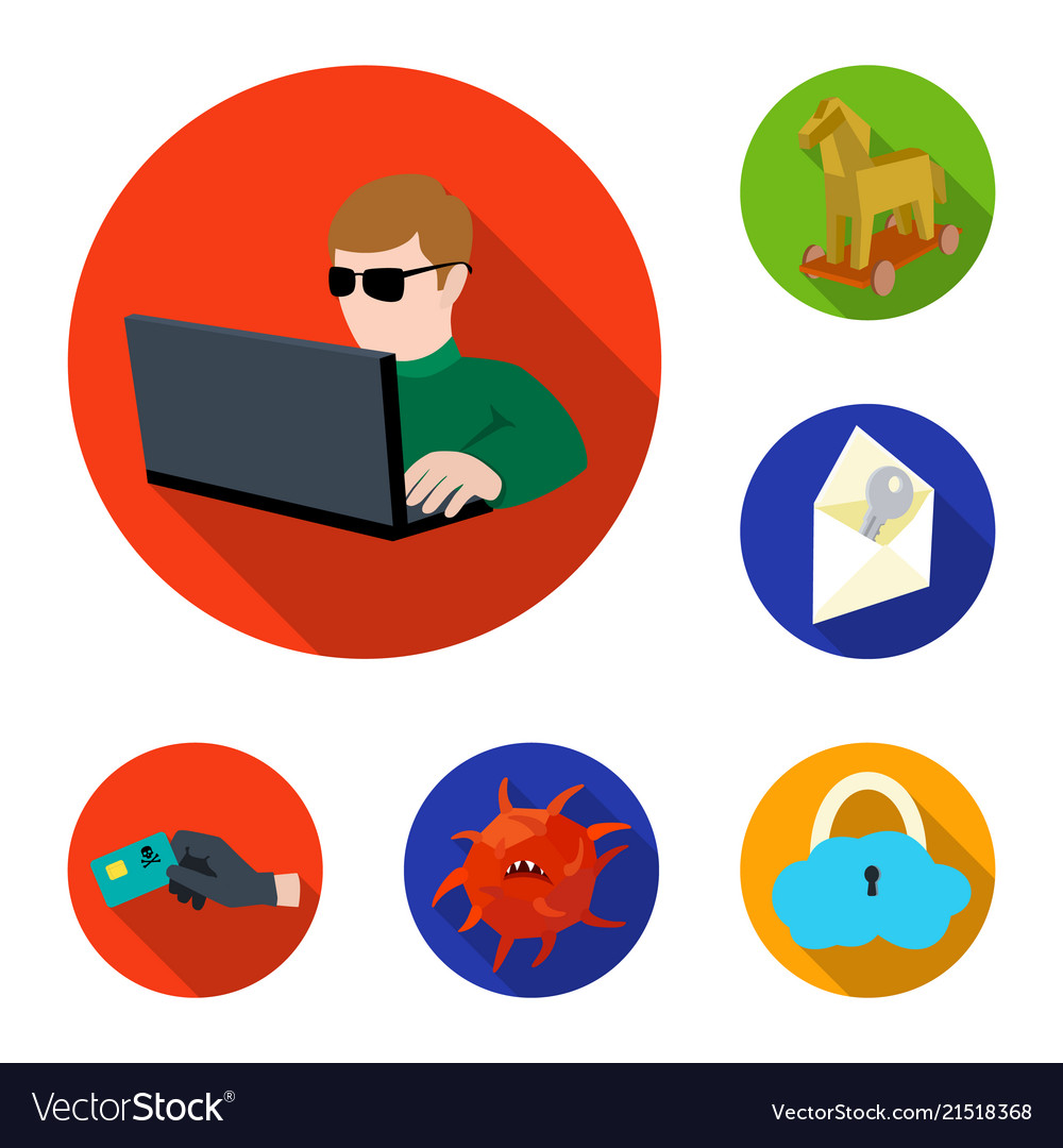 Hacker and hacking flat icons in set collection vector image Hacker and hacking flat icons in set collection