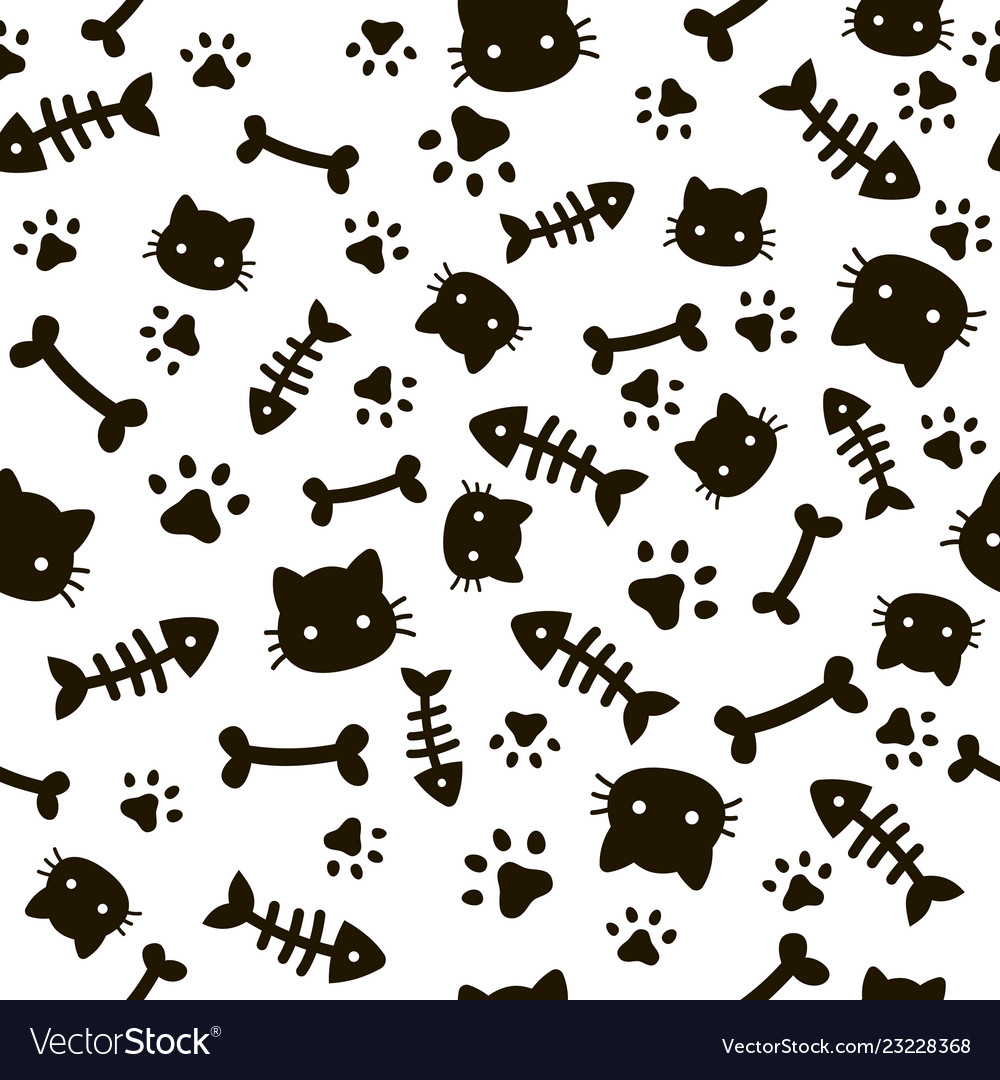 Paw seamless pattern animal footprints and bones vector image Paw seamless pattern animal footprints and bones