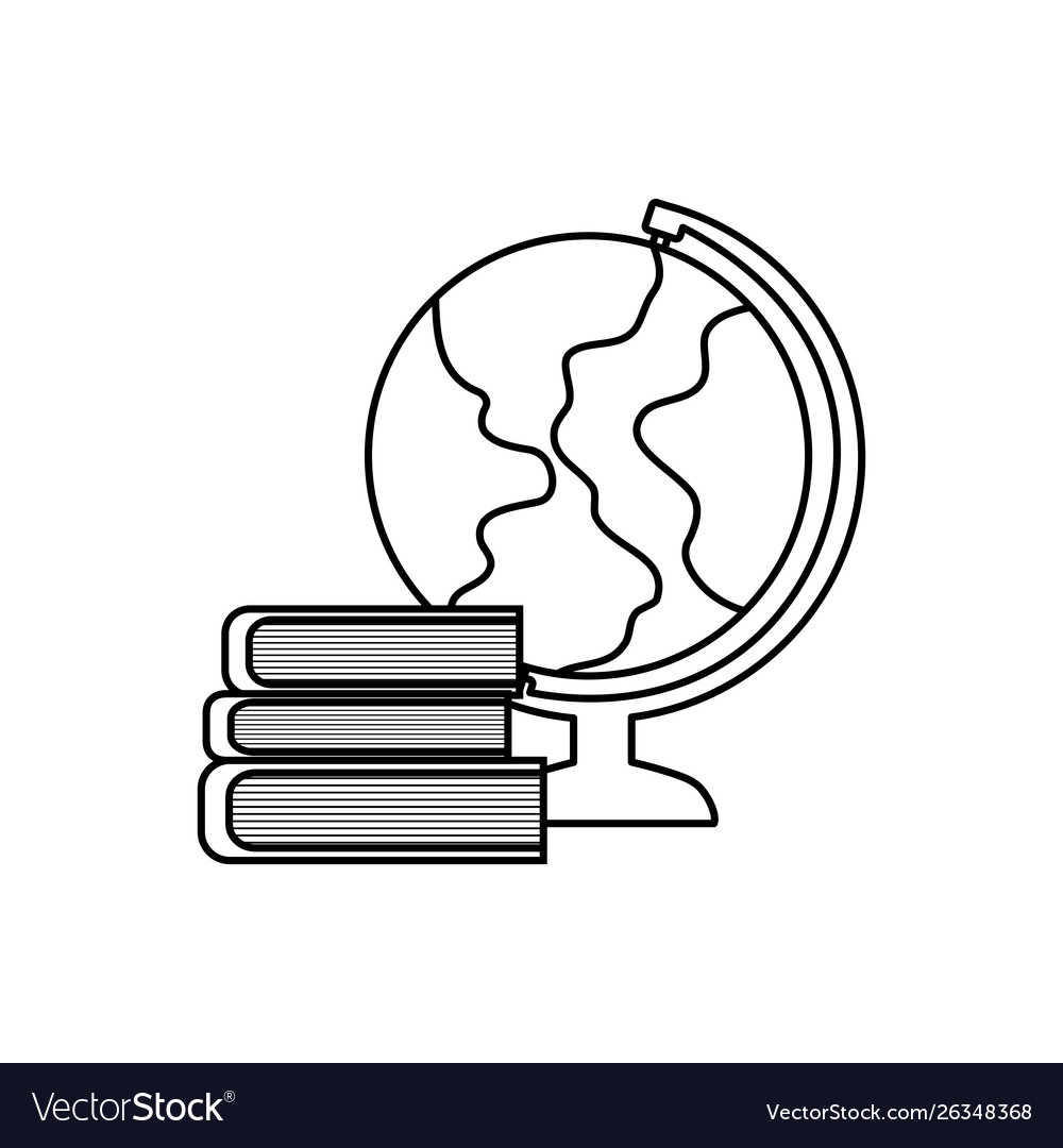 Pile library books with terrestrial globe Vector Image