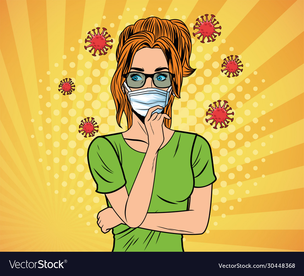 Woman using face mask for covid19 pop art style Vector Image