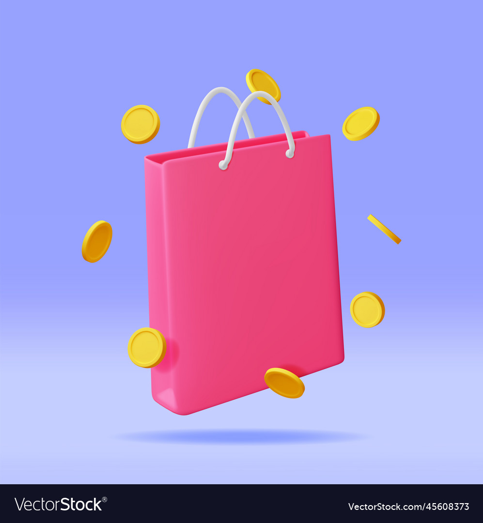 3d shopping bag and golden coins