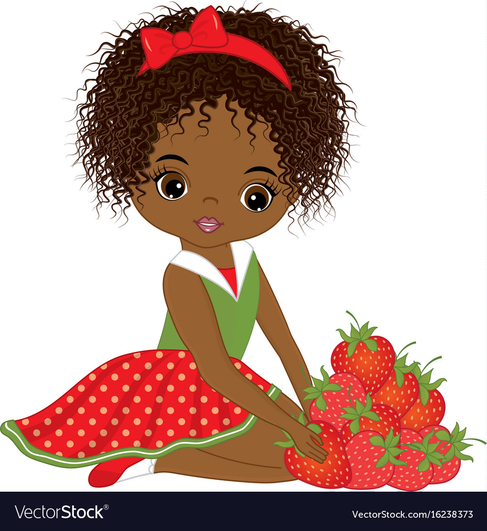 African american girl with strawberries Royalty Free Vector