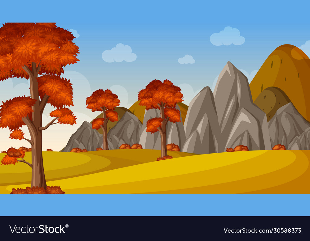 Background scene with trees and mountain in fall