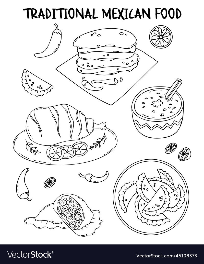 Collection latin american traditional dishes Vector Image