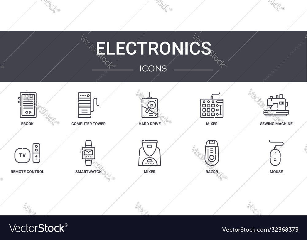 Electronics concept line icons set contains vector image Electronics concept line icons set contains
