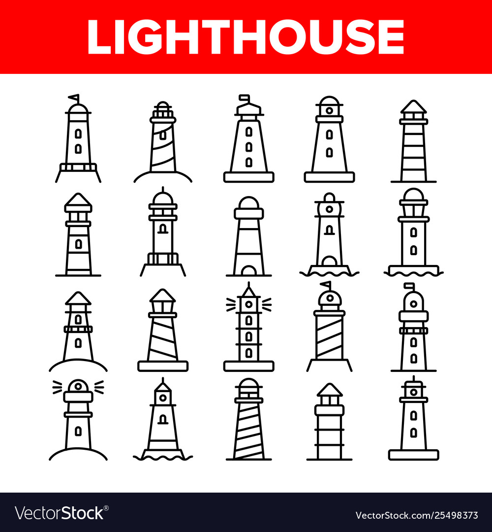 Lighthouse Icon Set - Linear Style