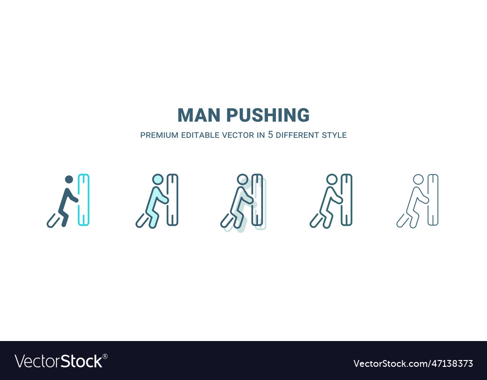 Man pushing icon in 5 different style outline