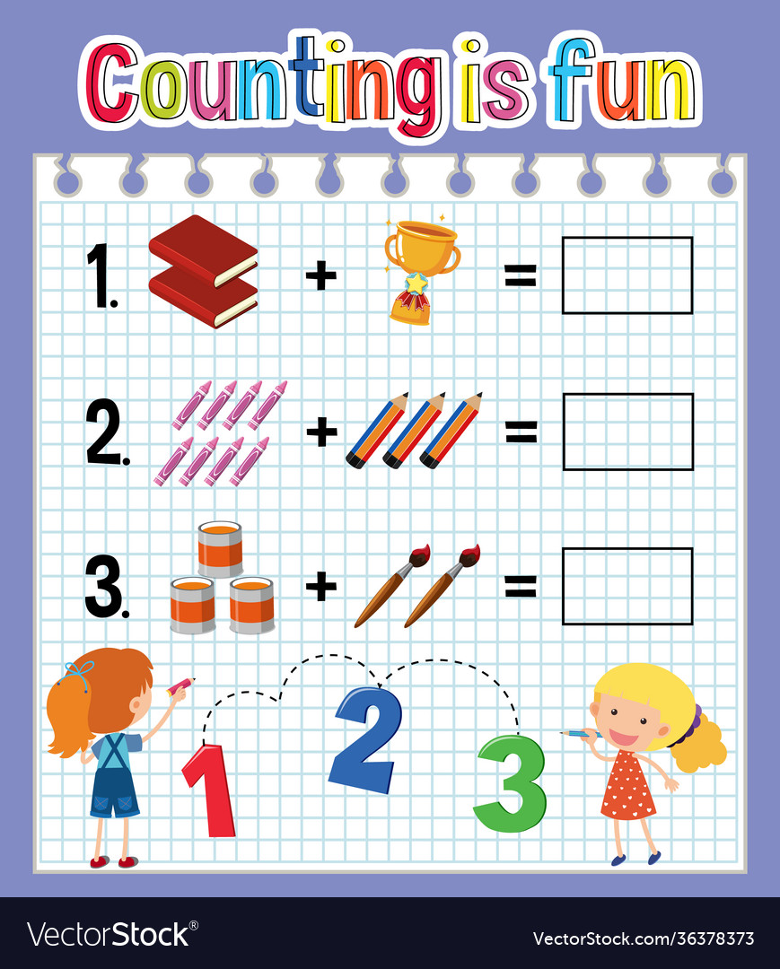 Math count number worksheet vector image Math count number worksheet
