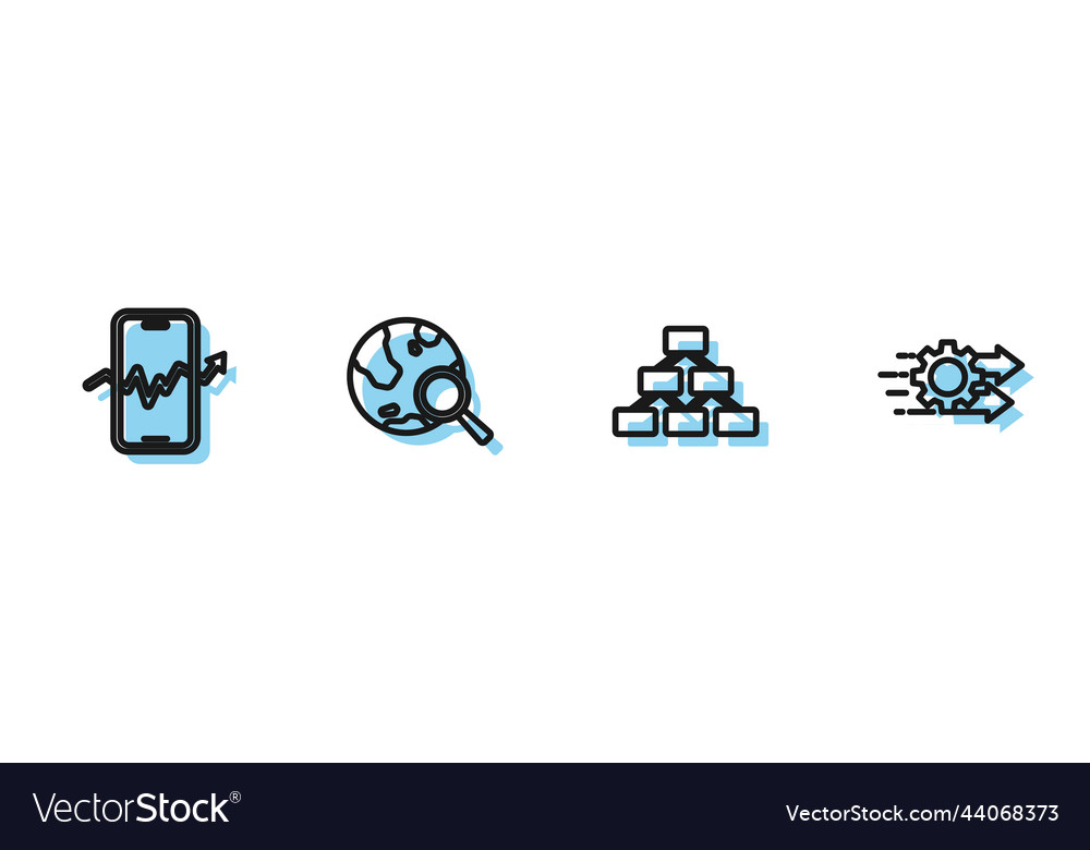 Set line hierarchy organogram mobile stock vector image Set line hierarchy organogram mobile stock