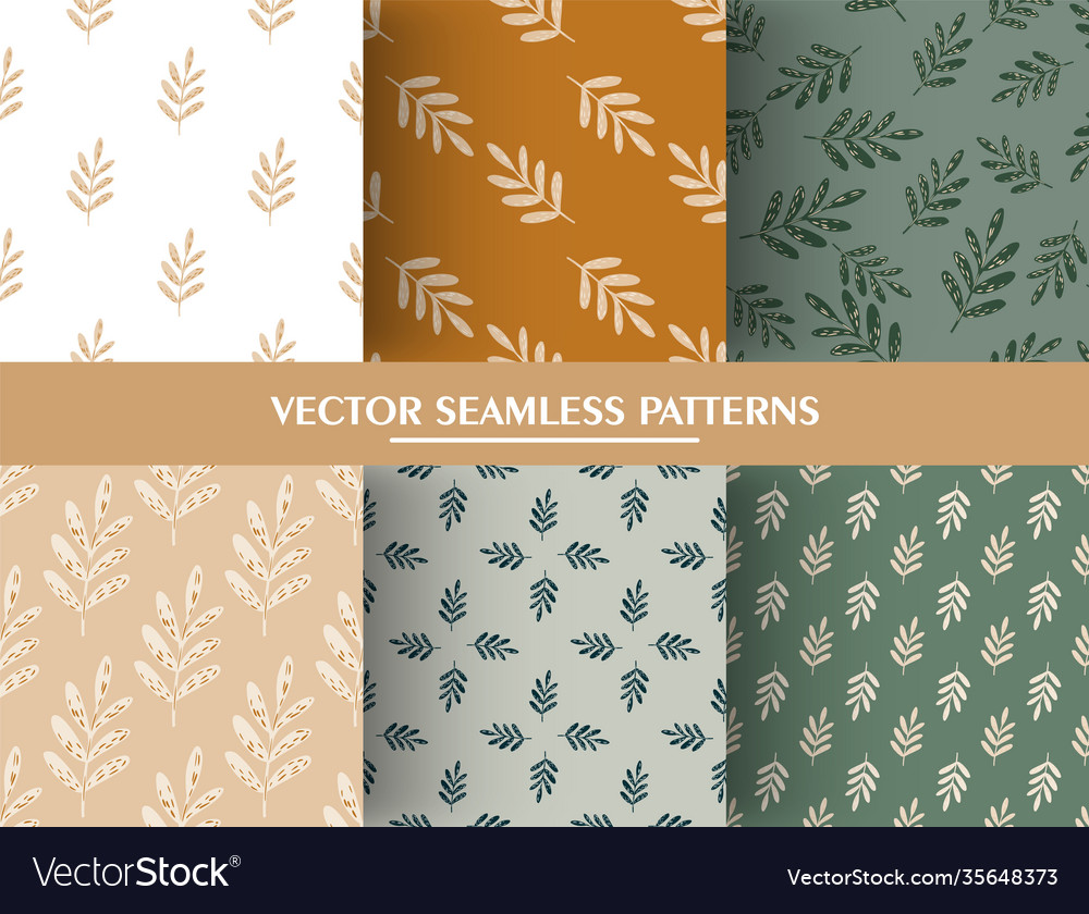 Set simple botanic seamless pattern with leaf vector image Set simple botanic seamless pattern with leaf