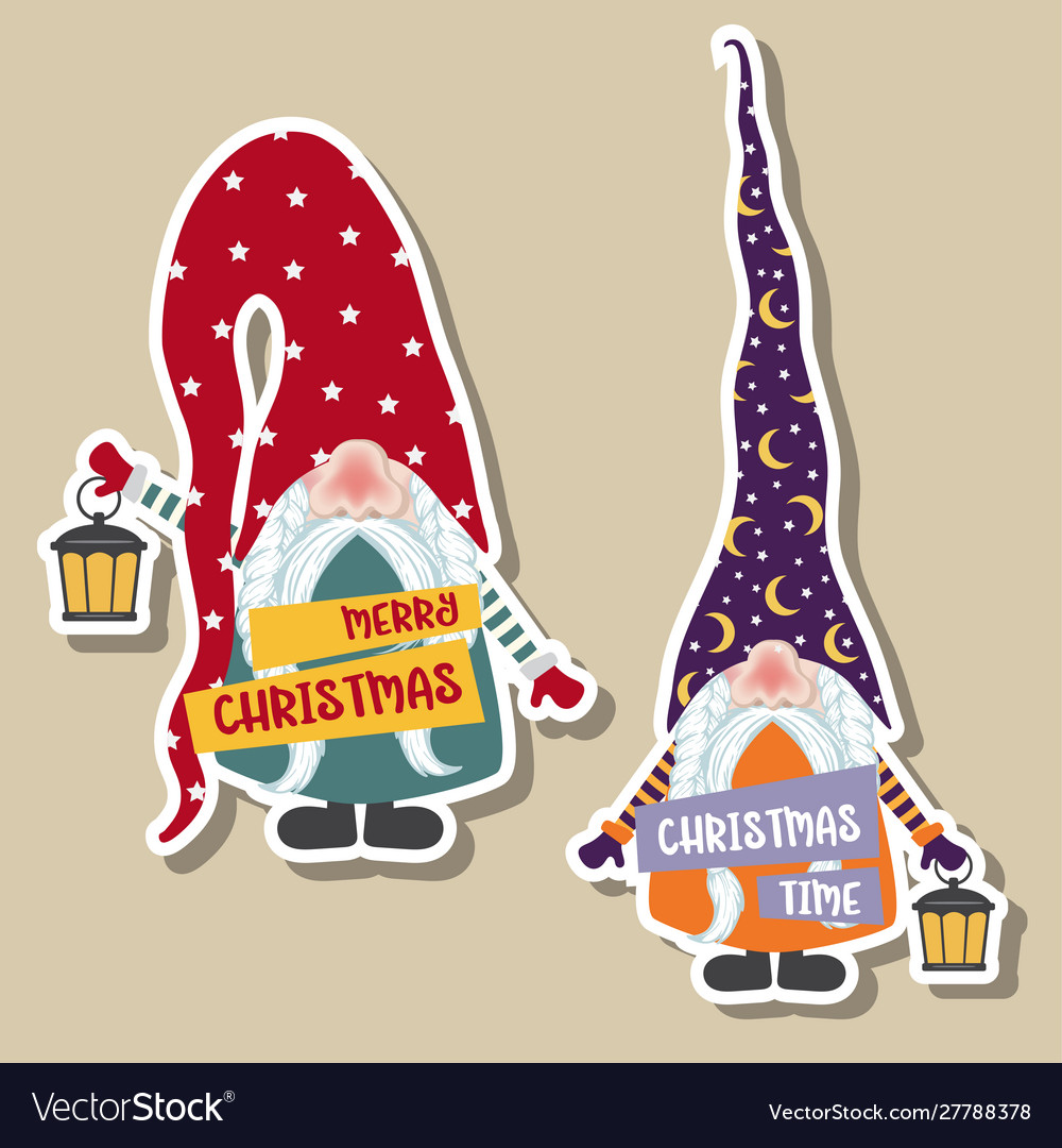 Christmas stickers collection with cute gnomes