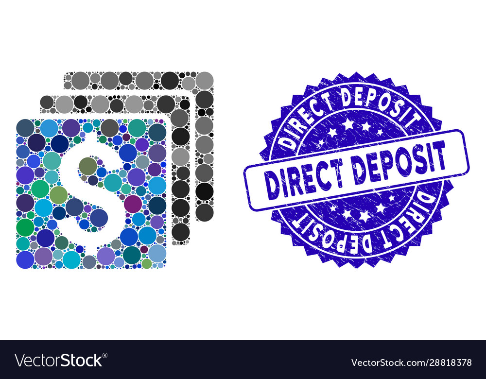 Collage finances icon with grunge direct deposit