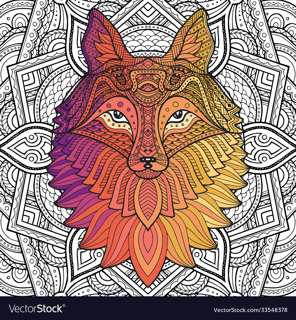 Fox entangle or boho style for coloring book