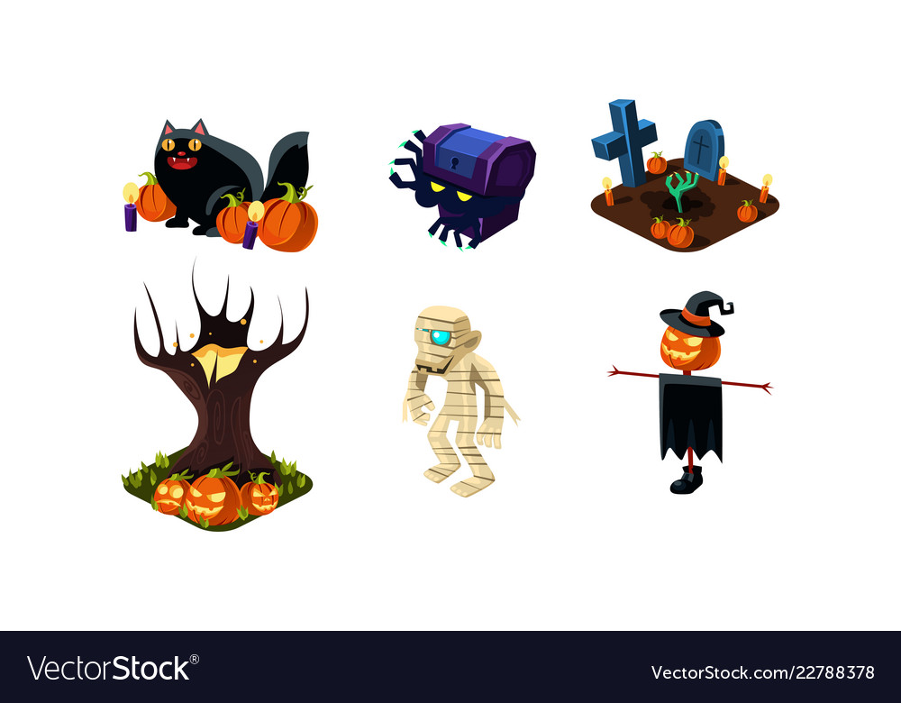 Halloween related objects and creatures set user Vector Image Halloween related objects and creatures set user