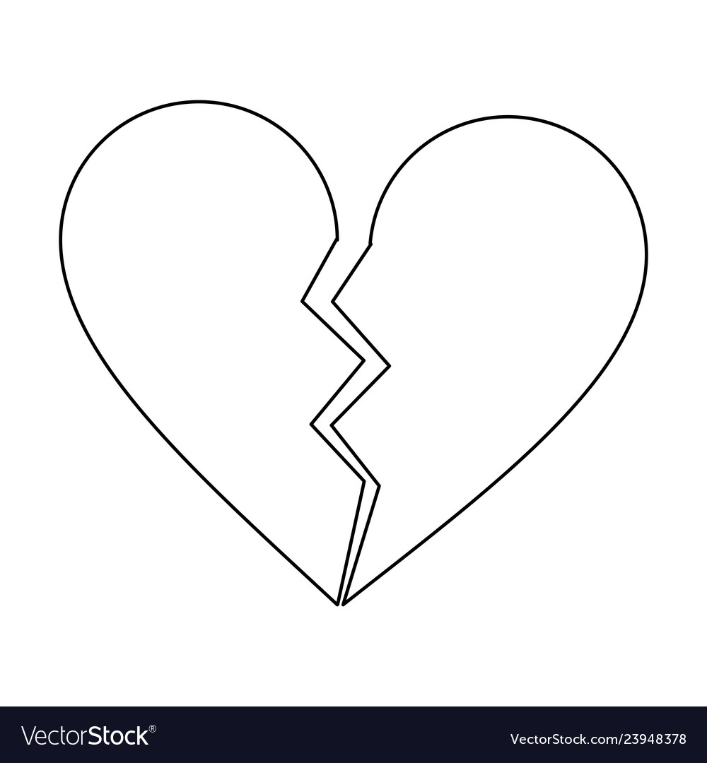 Download Love broken heart symbol black and white Vector Image