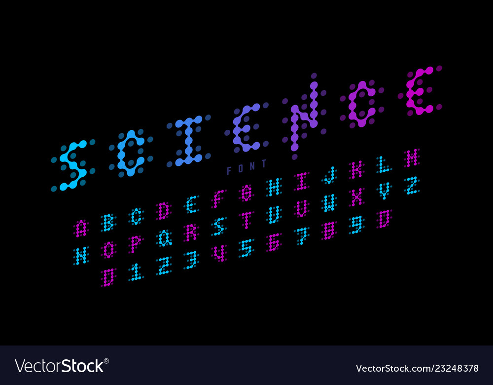 Science style font alphabet letters and numbers Vector Image