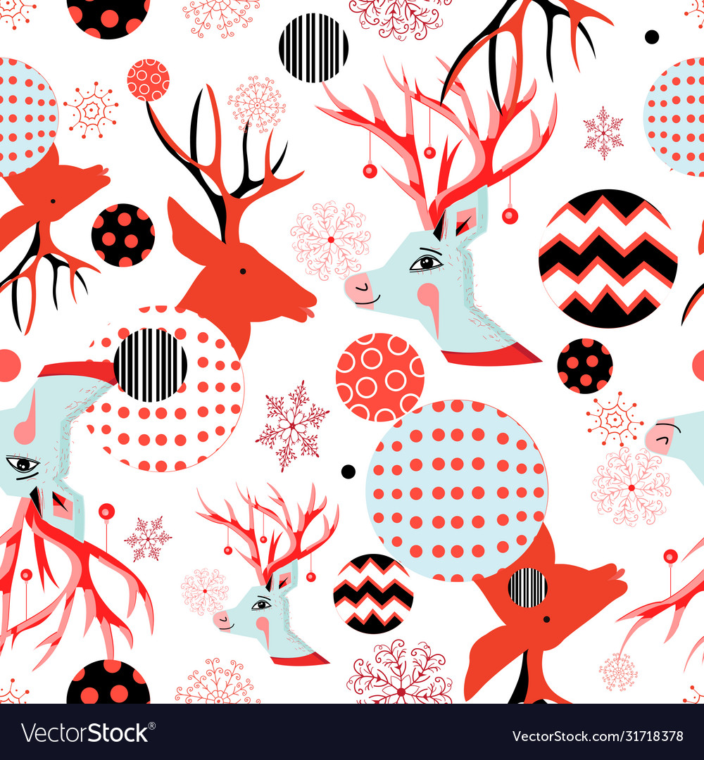 Seamless new year pattern with portraits deer