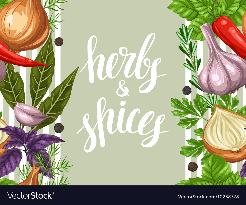 Seamless pattern with various herbs and spices