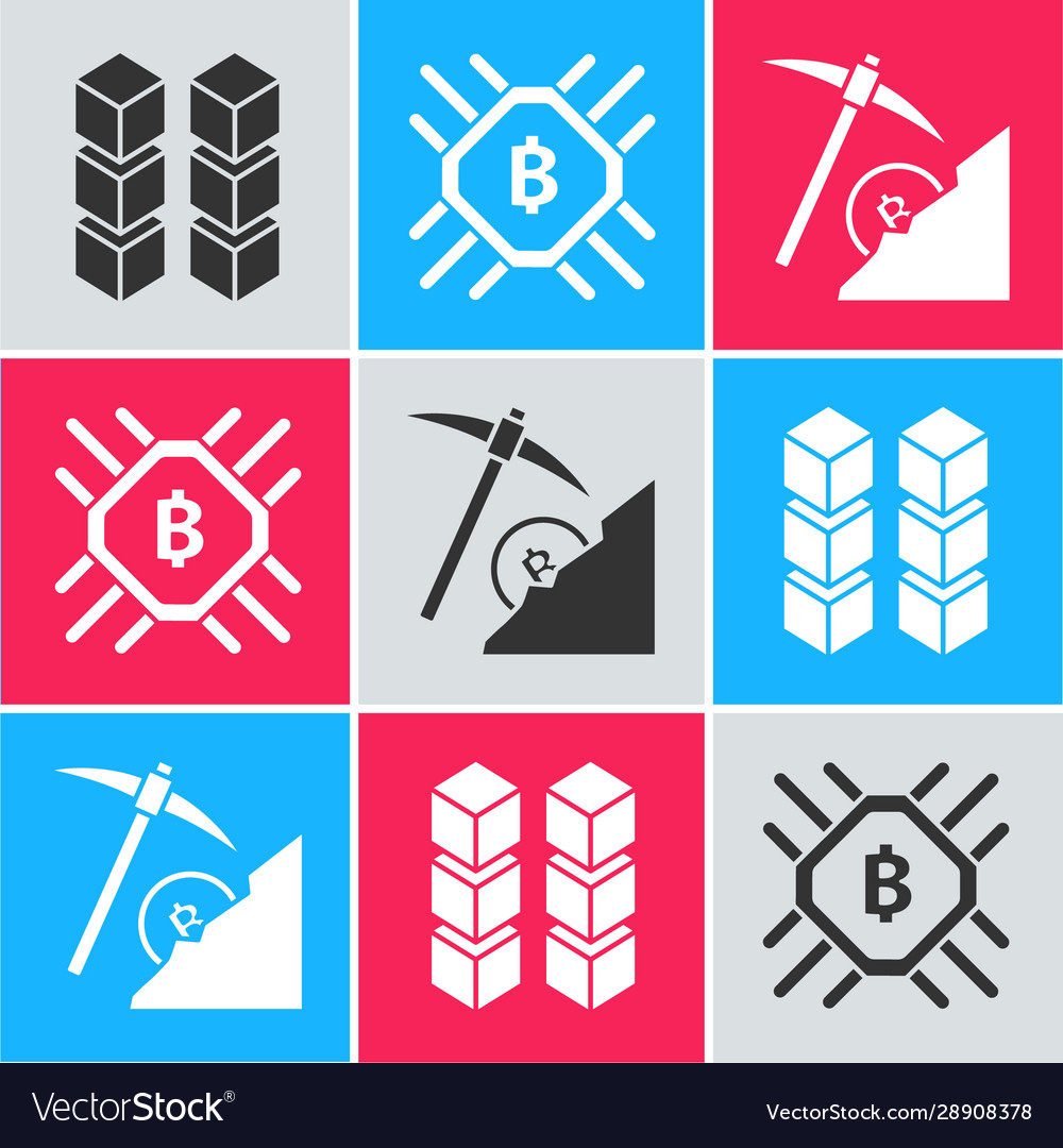 Set blockchain technology cpu mining farm vector image Set blockchain technology cpu mining farm