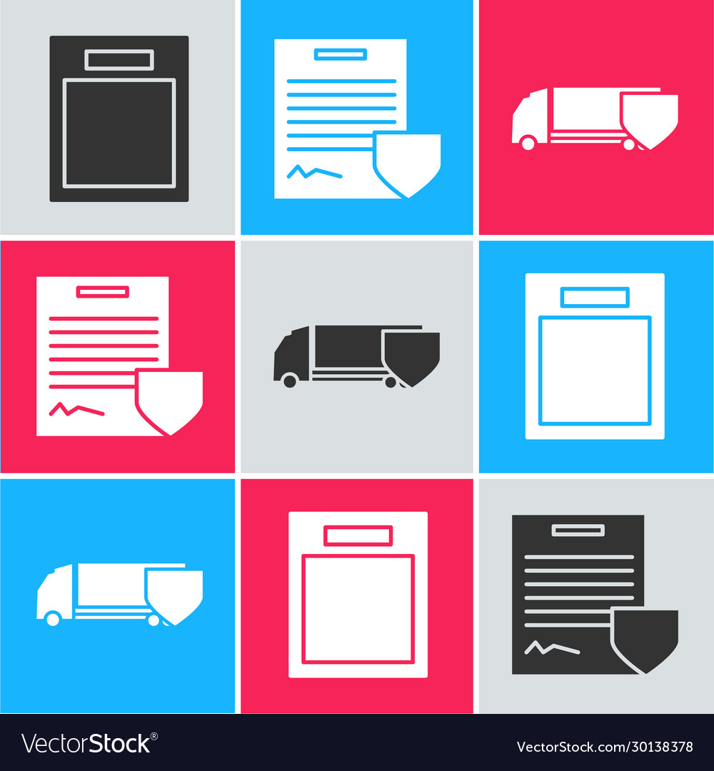 Set empty form contract with shield and delivery vector image Set empty form contract with shield and delivery