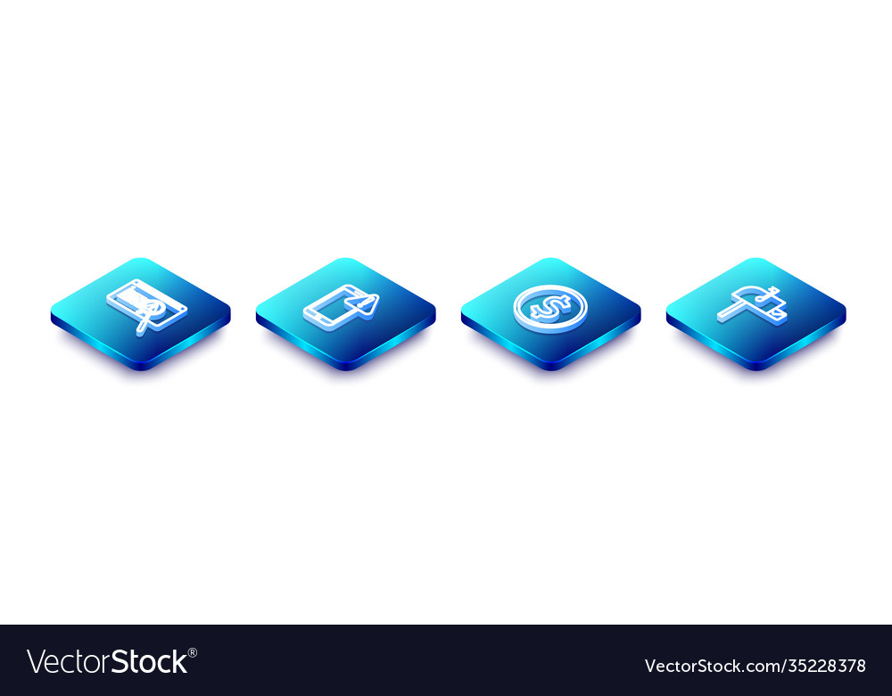 Set isometric line system bug concept mobile vector image Set isometric line system bug concept mobile