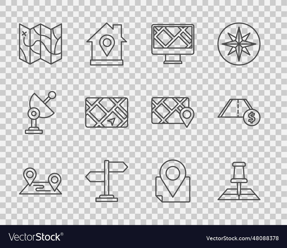 Set line route location folded map with marker Vector Image Set line route location folded map with marker