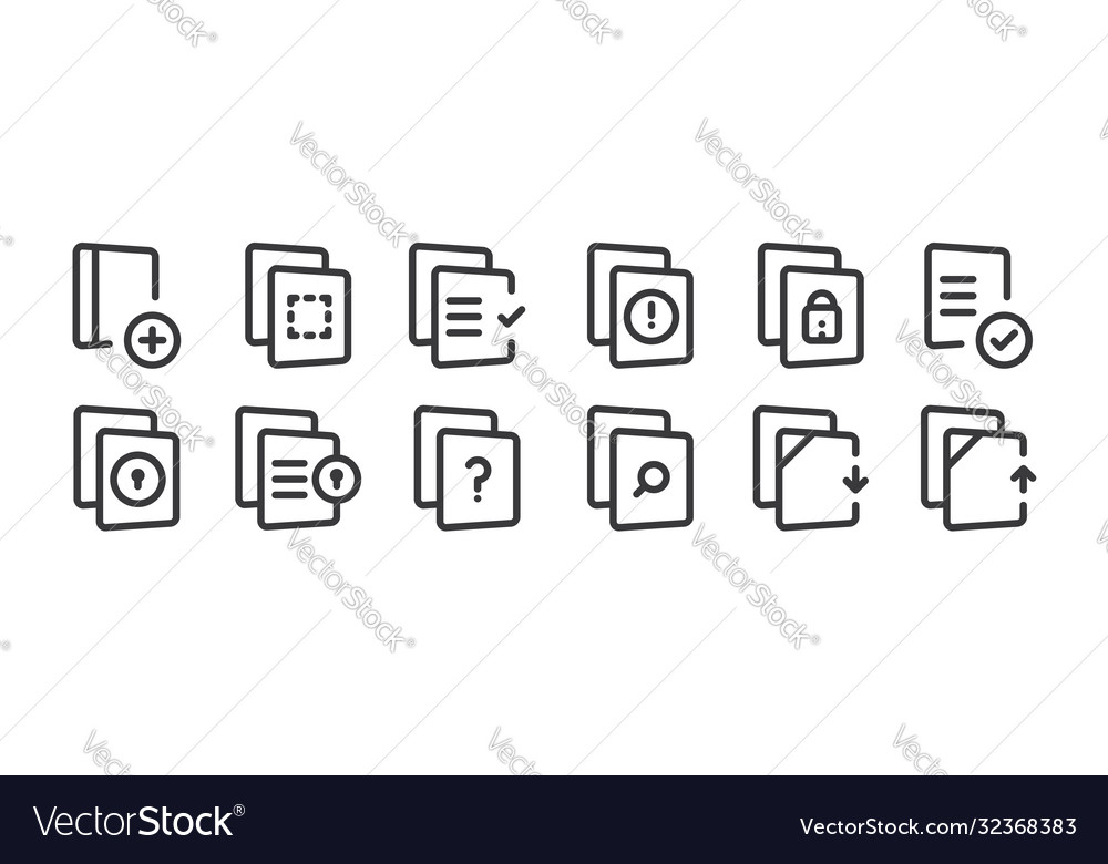 12 set linear file and archive icons thin