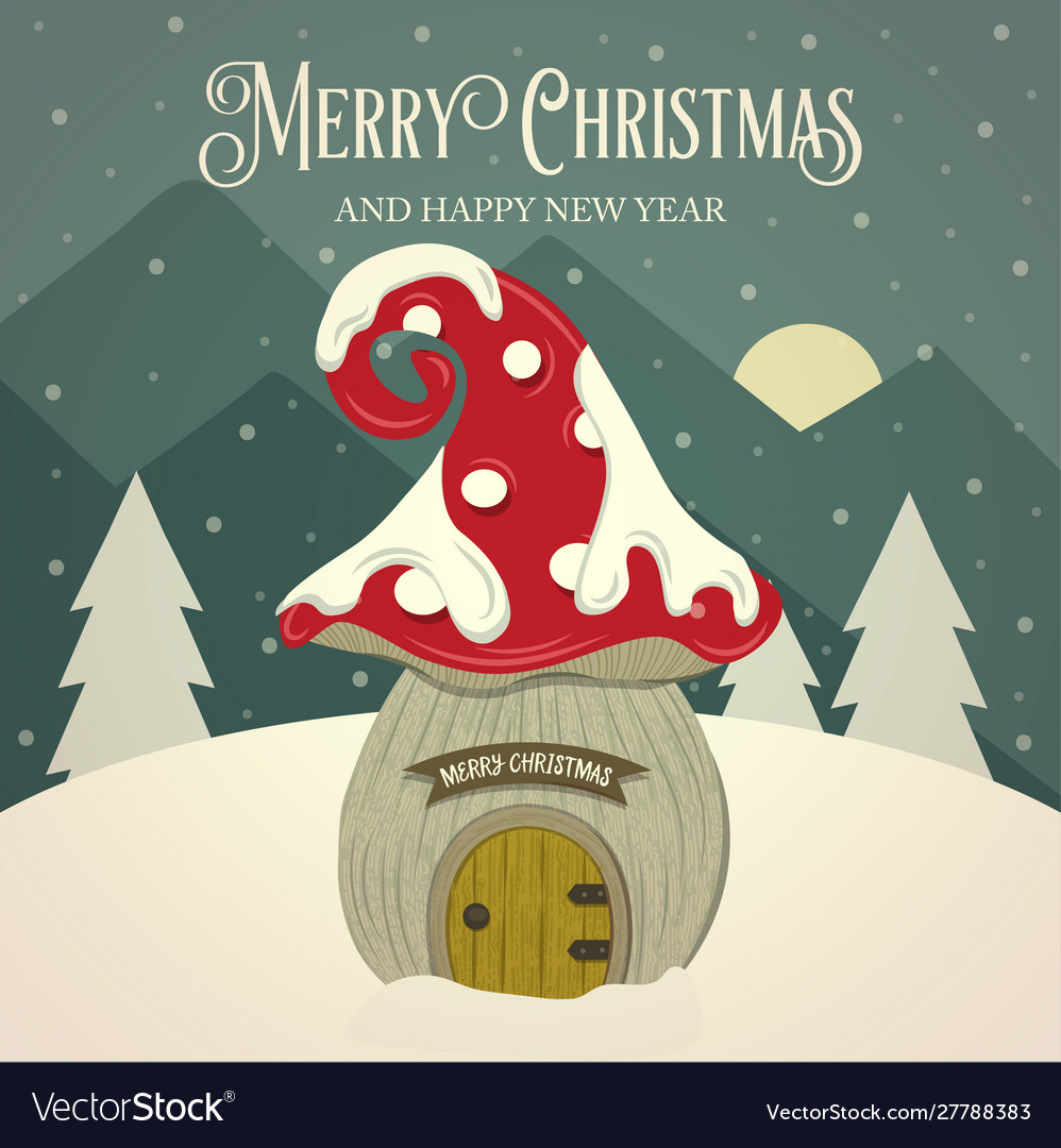 Beautiful Retro Christmas Card Mushroom Fairy Vector Image