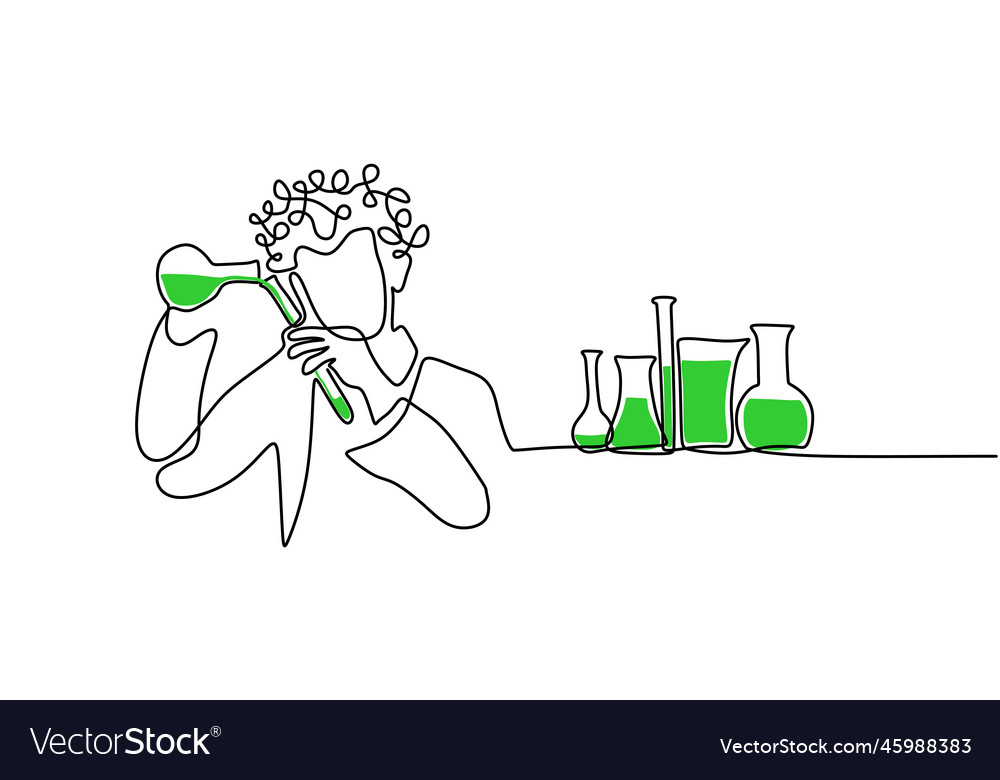 Continuous one single line of nerd scientist vector image Continuous one single line of nerd scientist
