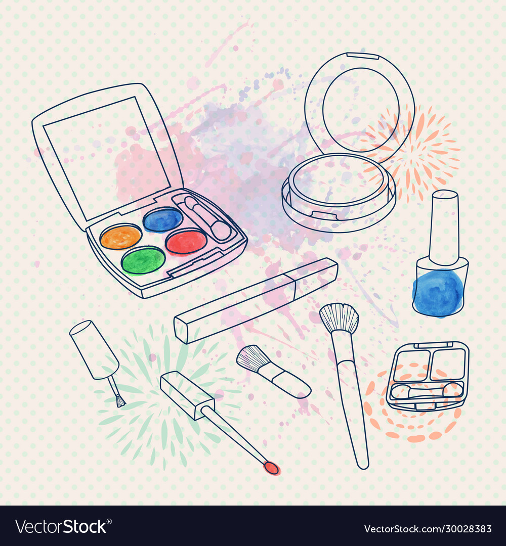 Make Up Set With Brushes Eyeshadow Palette Face Vector Image Палетка теней для век `revolution` roxi roxxsaurus colour burst shadow palette. vectorstock