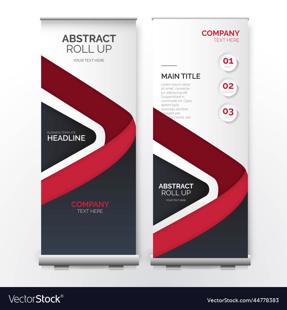 Modern roll up template with abstract red shapes vector image Modern roll up template with abstract red shapes
