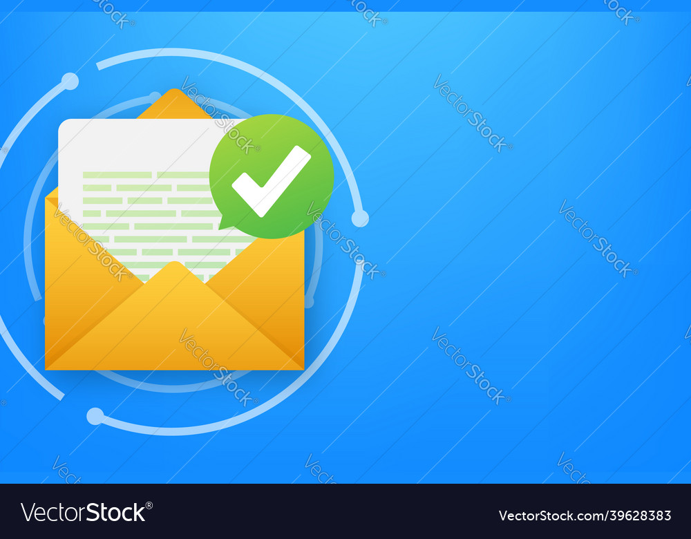 Opened envelope and document with green check mark vector image Opened envelope and document with green check mark