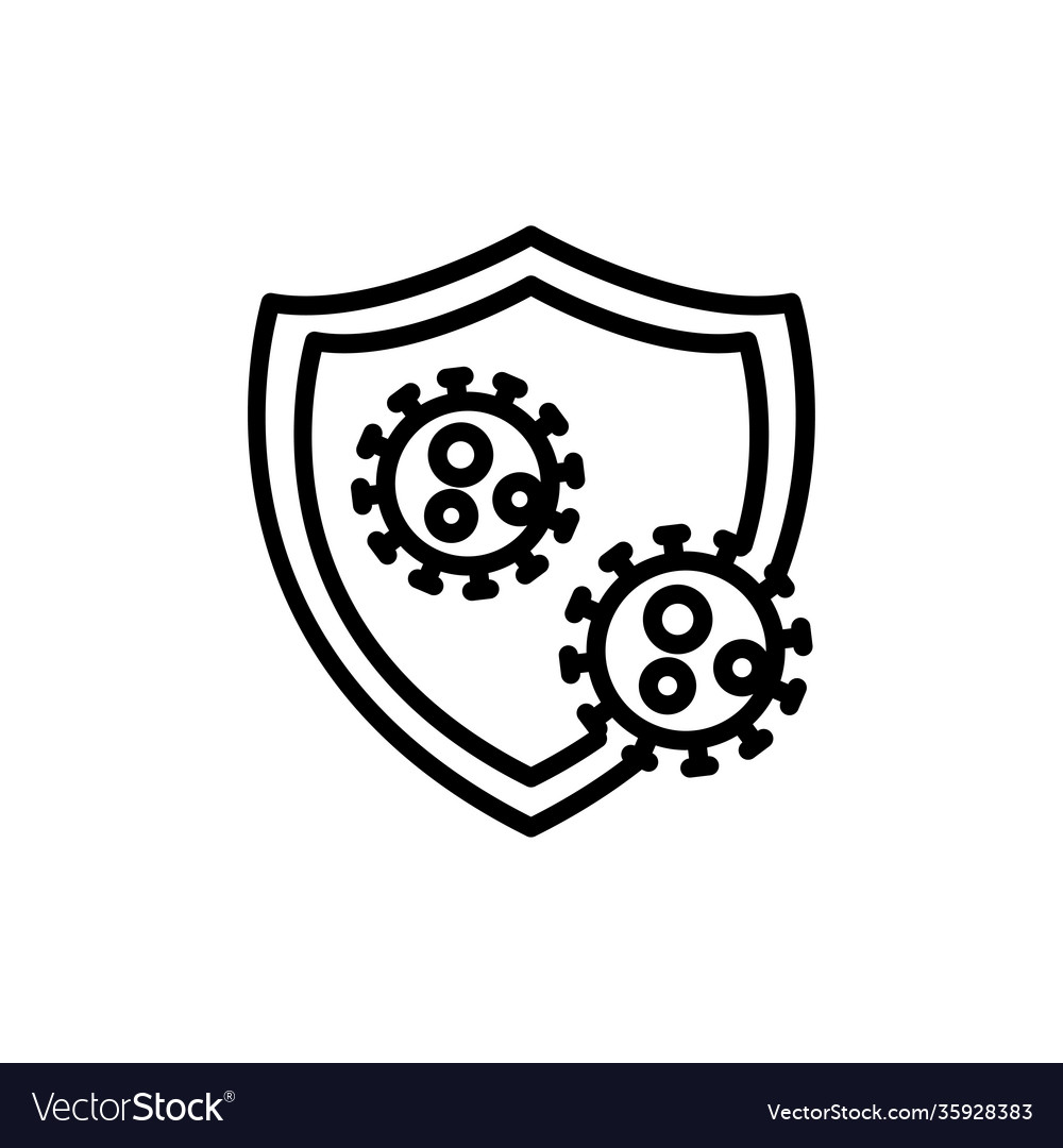 Shield line icon with virus simple design vector image Shield line icon with virus simple design
