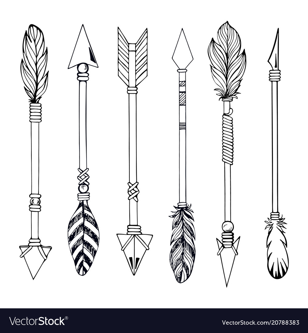 Download Tribal indian arrow set ethnic hand drawn Vector Image