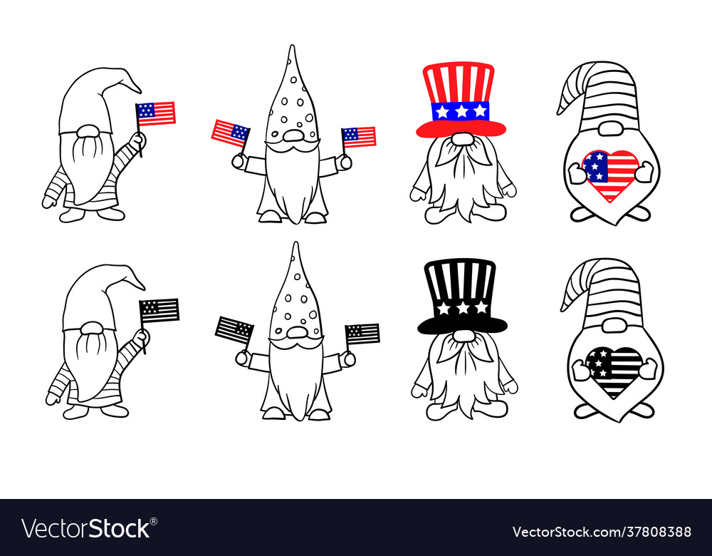 4th july gnome with flag heart and in hat vector image 4th july gnome with flag heart and in hat