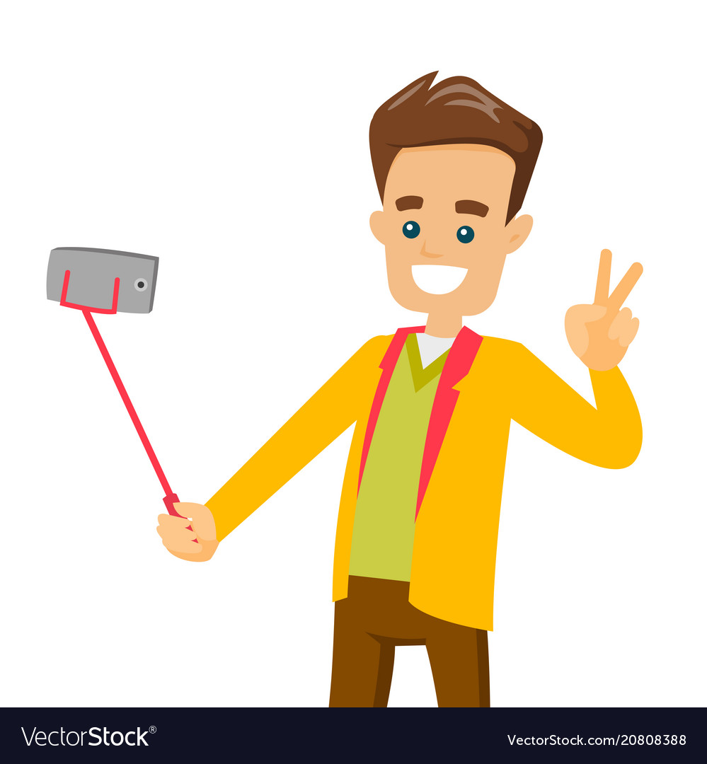 A white man making selfie on his cellphone