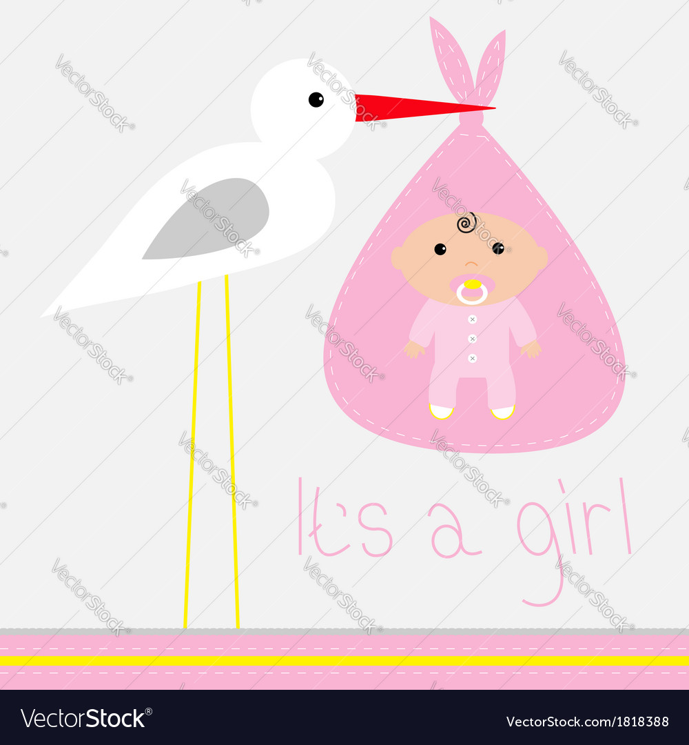 Baby Shower Card With Stork Its A Girl Royalty Free Vector