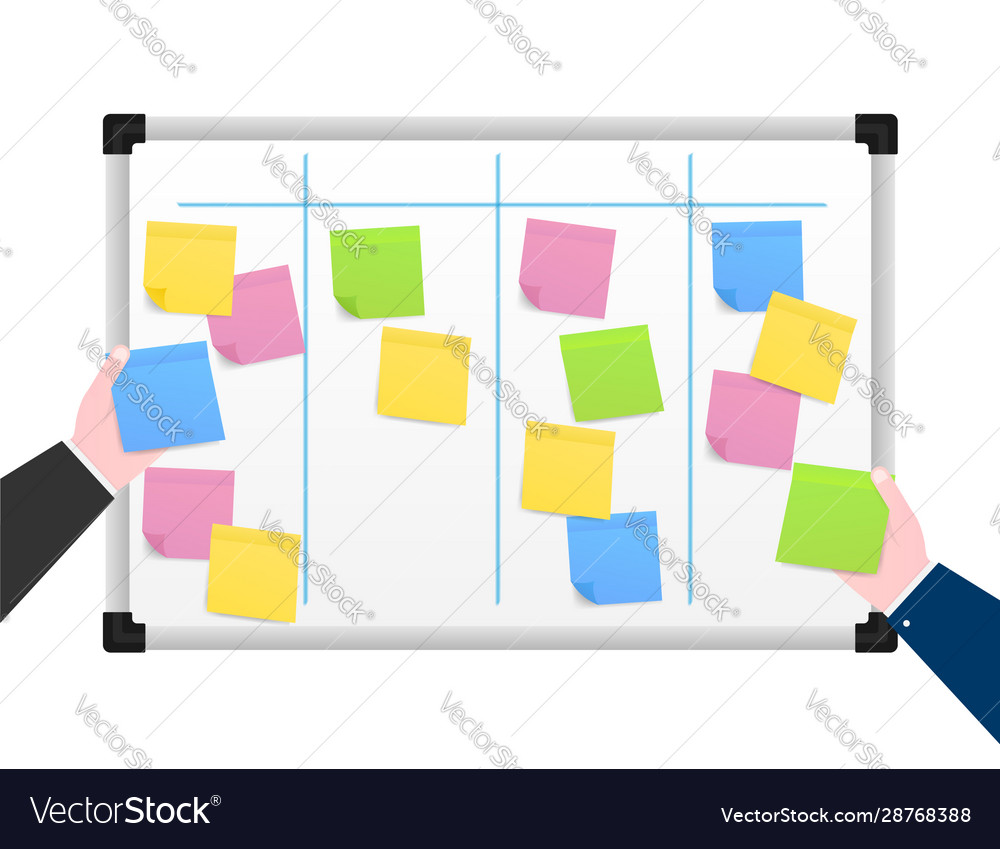 Board with color sticky notes and markers vector image Board with color sticky notes and markers