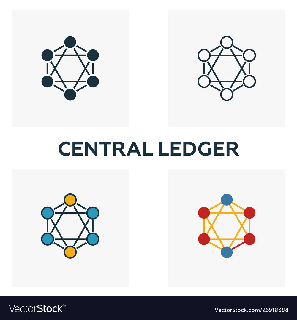 Central ledger icon set four elements in different