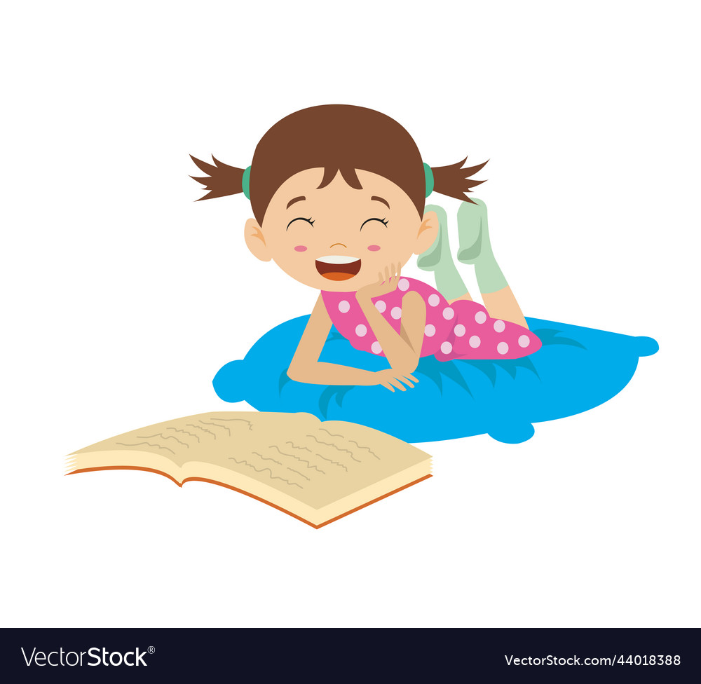 Cute girl reading a book with pleasure