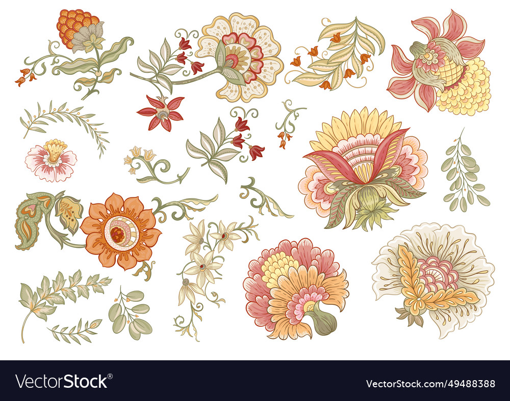 Fantasy flowers in retro vintage vector image Fantasy flowers in retro vintage